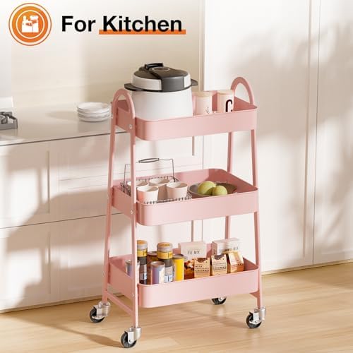 NEWBULIG 3-Shelf Metal Rolling Storage Utility Cart with Lockable Wheels - Image 6