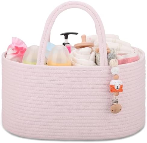 COMSE Baby Diaper Caddy Organizer for Girls, Cotton Rope, Light pink by COMSE