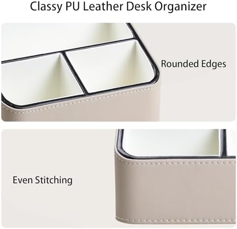 PU Leather Desk Organizer, Remote Control Holder (Small/Beige) - Image 4