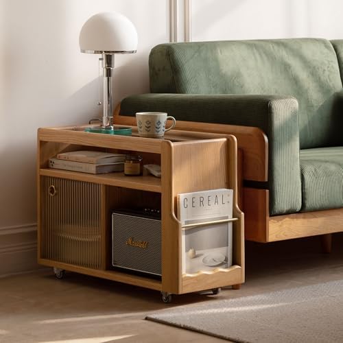 Solid Wood Side Table with Storage, Narrow End Table with Magazine Rack by Wayshome