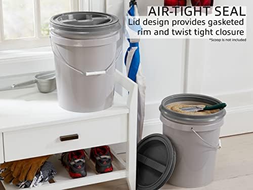 Mighty Tuff 5 Gallon / 21 Pound Pet Food Storage Container, Pack of 2 with Metal Handle and Airtight Lid to Lock in Freshness, Light Grey Base & Dark Grey Lid - Image 4