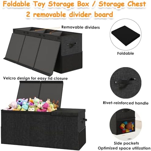 150L Extra Large Toy Storage Box with Lid, Foldable Toy Chest Organizer - Image 6