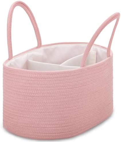 COMSE Large Cotton Rope Baby Diaper Caddy Organizer for Girls, Dusty Pink by COMSE