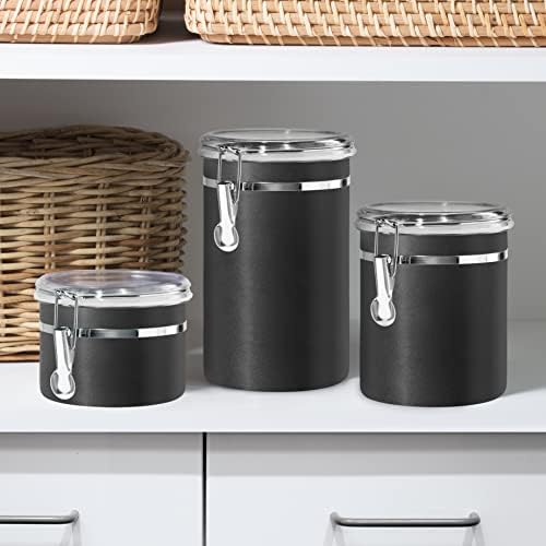 Oggi Stainless Steel Kitchen Canister 36 fl oz, Black - Airtight Clamp Lid, Clear See-Thru Top - Ideal for Kitchen Storage, Food Storage, Pantry Storage. Size 5" x 4.75". - Image 6