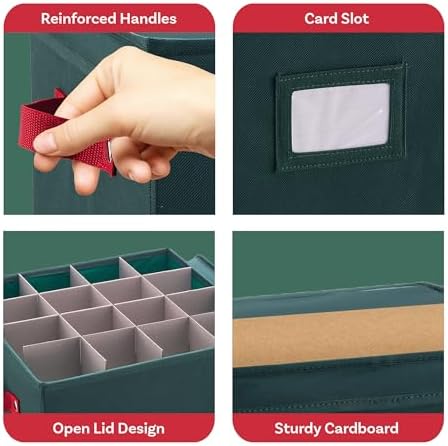 Elf Stor Christmas Ornament Storage Box, Green, 12” x 12” x 12” - Image 3