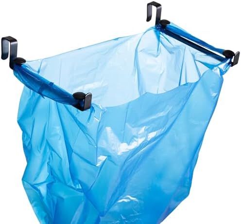 Large Trash Bag Holder for Kitchen Cabinets Doors, Under Sink Plastic Bag Hooks, Stainless Steel Garbage Bag Holder, Kitchen Trash Waste Cans (Black) by ZHMY