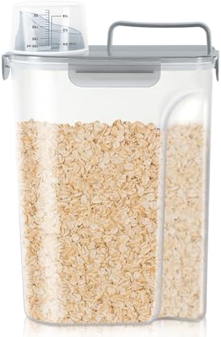 TBMax Rice Container 10 Lbs, Cereal Container Oatmeal Storage, Airtight Food Dispenser with Pouring Spout & Cup for Flour Grain Beans, Pet Dog Cat Food Storage Container-Translucent Grey by TBMax