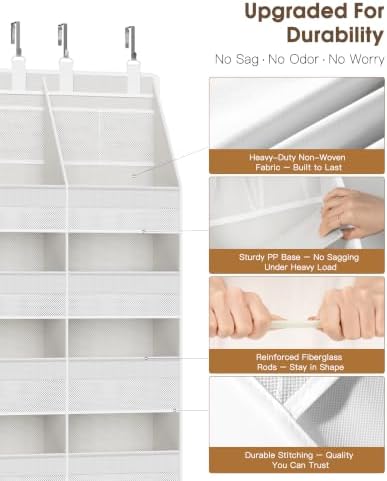 Criusia Over the Door Organizer, Extra Large 12 Compartments Closet Hanging Storage with 14 Mesh Pockets, 85lbs Capacity Behind the Door Storage for Baby Nursery, Bathroom, Bedroom, and Dorm, White - Image 3