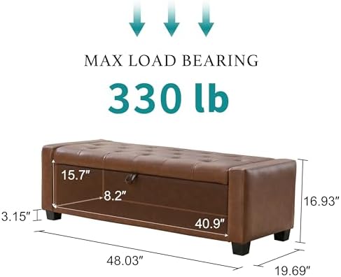 Huatean Home 48" Ottoman with Storage, Brown Storage Ottoman Bench - Image 2