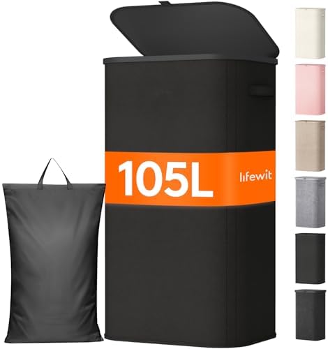 Lifewit 105L Large Laundry Hamper with Lid, Removable Inner Bag, Black by Lifewit