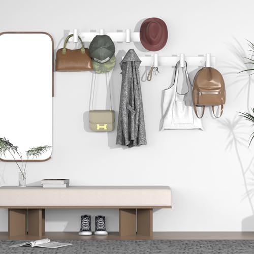 VAEHOLD Hat and Coat Wall Mount Rack - Hooks for Robes, Bags, Keys, and Towels - Bathroom Towel Hanger Organizer (White, “T“ Shape 4 Hooks 2 Pack) - Image 2