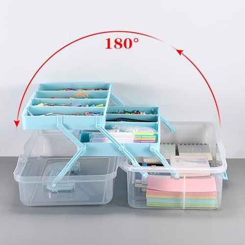 BTSKY 3-Layer Clear Plastic Dividing Storage Box Craft Organizer and Storage with Adjustable Spacers Portable Handled Art Supply Organizer Multipurpose Home Utility Box Sewing Organizers (Blue) - Image 4
