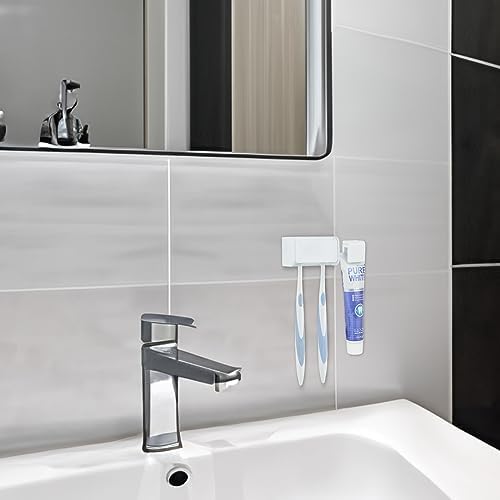 Toothbrush Holder Wall Mounted with Cover for Bathroom, 2 Slots Toothbrush Storage Organizer for Shower, Self Adhesive Toothbrush Hanger with Toothpaste Clip - Image 6