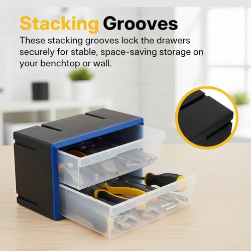 NORTHSKY Stackable Parts Organizer & Storage Cabinet with 2-Drawer, Clear Hardware Tool Box with Transparent Bins, Durable Plastic Component Case for Screws, Beads, Nuts, and Craft Supplies - Image 5