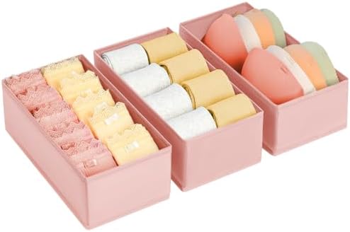 DIMJ Drawer Organizer - Clothes Storage Set of 3, Pink: Sock, Underwear, Bra, Tie, Belt Dividers by DiMJ