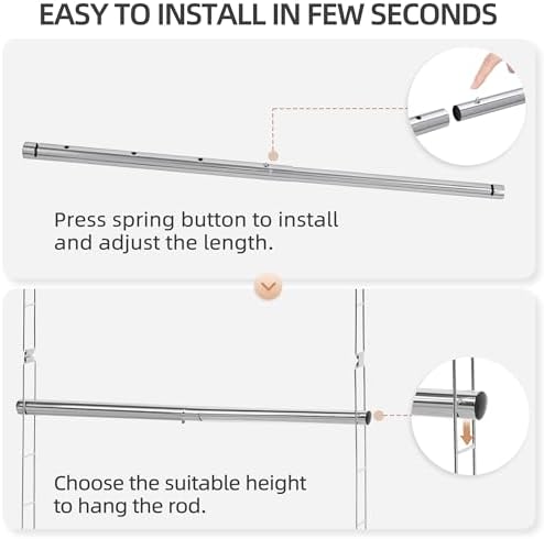 STORAGE MANIAC Hanging Closet Rod, Adjustable Width and Height Closet Hanging Organizer, Space-Saving Clothes Hanging Bar, Closet Extender Hanging Rod Double Closet Hanging Rod, 2 Pack Chrome - Image 4