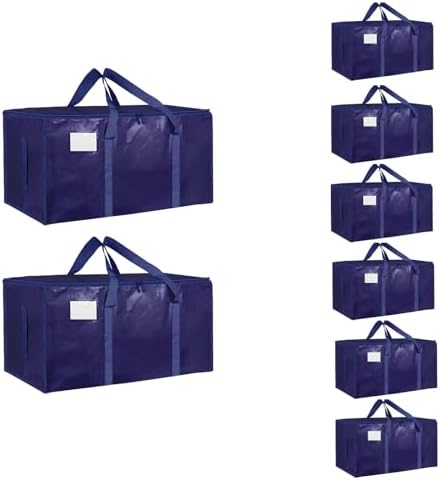 8 Pack-Extra Large Heavy Duty Moving Bags - Waterproof Storage Totes with Handles & Zippers, Foldable for College Dorm, Storage (Dark Blue) by Unknown