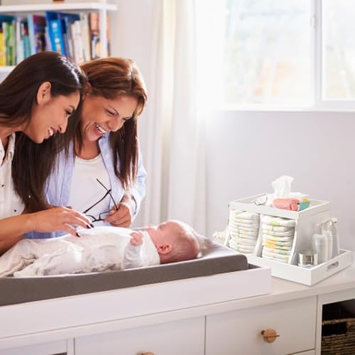 Diaper Caddy Organizer, Changing Table Organizer, Wooden Diaper Organizer for Nursery, Baby Diaper Storage Organizer with Removable Dividers (White, Rectangular Size) - Image 6
