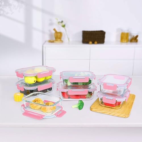 M MCIRCO 10 Pack Glass Food Storage Containers with Lids, Pink - Image 6
