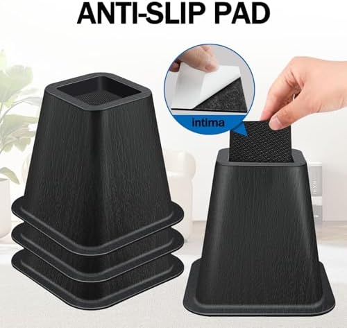 ANNKUT 6 Inch Heavy Duty Bed Risers, Furniture Risers for Desk, Chair, Table or Sofa, Couch Lift Risers, Supports up to 2200 lbs per Leg(4 Pack Black) - Image 5