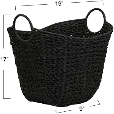 Household Essentials Handwoven Paper Rope Storage Basket with Metal Frame and Handles, Black - Image 3
