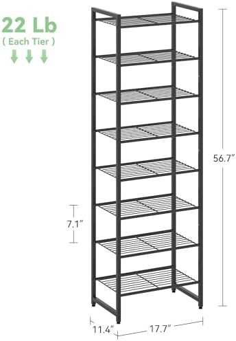 Nunsino Narrow Shoe Rack, 8-Tier Metal Shoe Organizer,Tall Shoe Shelf with Anti-Tip Strap, Max Holds 18 Pairs,Space Saving for Closet,Entryway,Black - Image 2