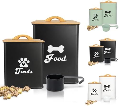 Dog Treat Container 2PCS, Dog Food Storage Container with Lids Airtight, Dog Treat Jars for Kitchen Counter-7+3Lbs, Small Dog and Cat Cookie Jar for Storage, Pet Treat Container (Upgraded) Black by Dekosilave