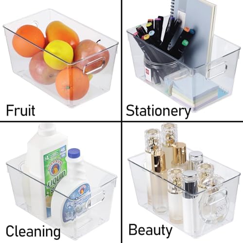 ZEXALOR 6pcs Plastic Storage Bin 2-Size Clear Storage Containers for Kitchen Pantry Organization and Storage Bins, Organizing Bins with Built in Handles, Cabinet Organizers, Clear - Image 4