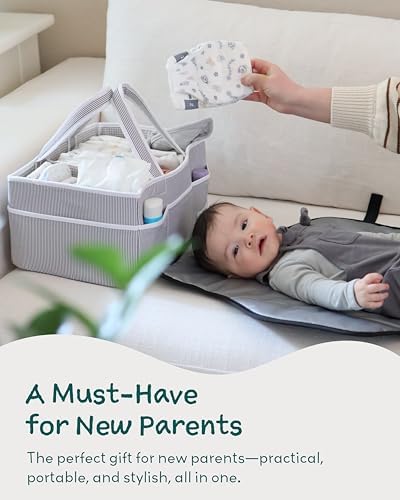 Lily Miles Baby Diaper Caddy Organizer, Baby Shower Basket for Newborn Boys or Girls, Nursery Must Haves for New Mom, Registry Favorites, Large Storage Tote for Changing Table or Car, Gray - Image 6