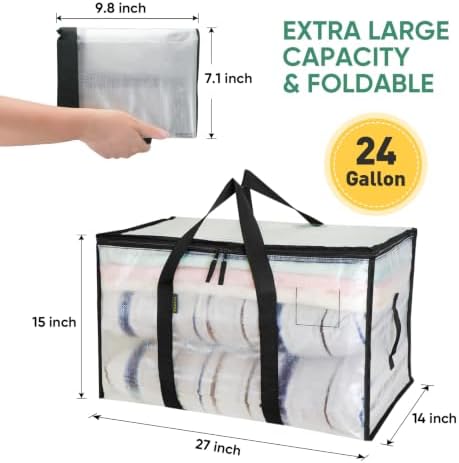 BALEINE 8-Pack Oversized Moving Bags with Reinforced Handles, Heavy-Duty Storage Tote for Clothes, Moving Supplies (Clear, 8-Pack) - Image 2