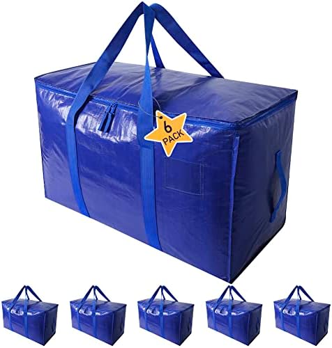 Moving Bags Heavy Duty Extra Large Storage Tote for Space Saving, Traveling Organizer, with Zippers & Strong Carrying Handles Alternative to Moving Boxes, Packing Supplies (Set of 6) by RUMENG