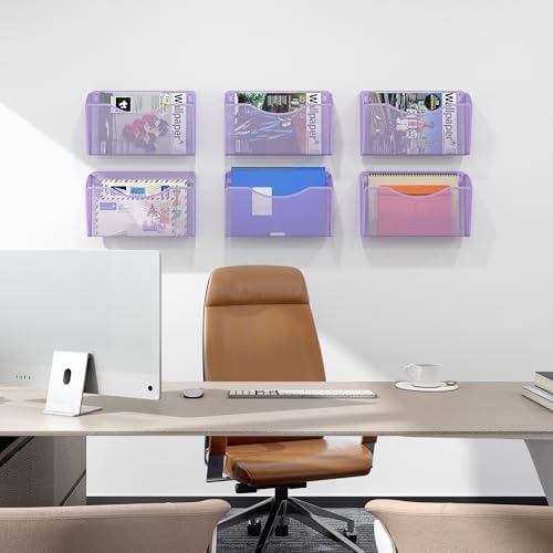 EasyPAG Wall File Organizer, Metal Mesh Hanging File Folder Holder for Letter/A4 Size Folders, Vertical Wall Mount Mail Sorter for Office Paperwork, Classroom, Purple - Image 6