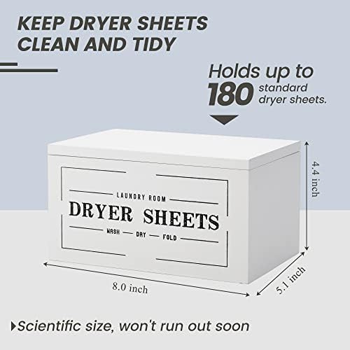 Farmhouse Dryer Sheet Holder with Lid - Rustic Dryer Sheet Dispenser Laundry Room Decor Accessory, White - Image 3