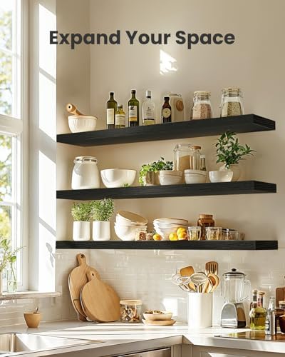Amada 35.4" Floating Shelves for Wall Decor & Storage, Set of 3, Black - Image 5