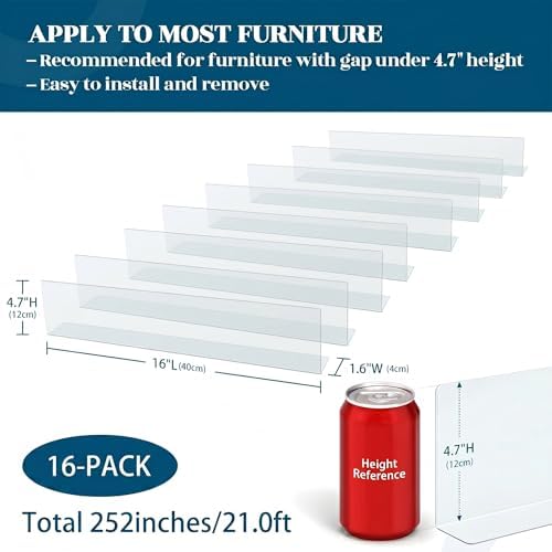 16-Pack Clear Under Sofa Blocker - 4.7" H x 252" L Gap Barrier - Image 2