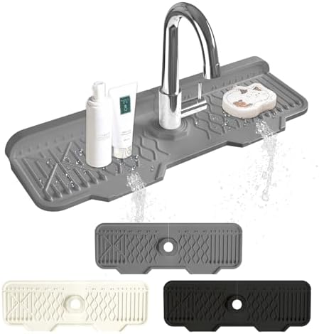 Sink Splash Guard Gen2-17" x 6'' Kitchen Sink Accessories,Silicone Sink Mat Splash Guard,fit for Countertop, Bathroom,Farmhouse,RV by EBIGIC (Grey) by Unknown