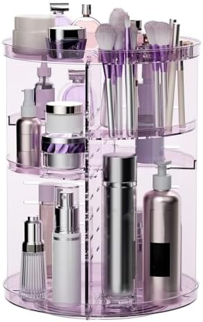 Rotating Makeup Organizer, DIY 8 Adjustable Layers Spinning Skincare Storage, Cosmetic Display Case with Brush Holder and Perfume Tray, Multi-Function Vanity Bathroom Countertop Organizer Clear Purple by Jiavarry