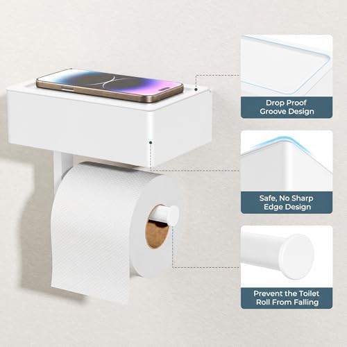 FORIOUS Toilet Paper Holder with Shelf, Wall-Mounted Modern Wipes Dispenser - Image 5