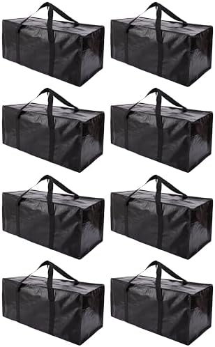 PANDA JOYS Extra Large Moving Bags with Zippers & Carrying Handles, Heavy-Duty Storage Tote for Space Saving Moving Storage, Fold Flat, Alternative to Box and Bin - 8 Pack, Black by PANDA+JOYS