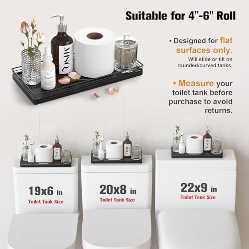 Oak Bathroom Toilet Tank Tray, 13" Wood Back of Toilet Paper Basket Tank Topper Storage, Vanity Tray for Perfume Makeup Candle Toiletry Organizer for Kitchen Coffee Table Silver Tray Decor - Image 4
