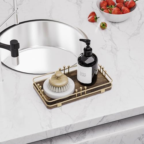 Bathroom Vanity Tray Countertop, Decor Tray 7.9"x4.4" Brown-Gold - Image 3