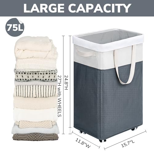 Goodpick 75L Rolling Dirty Clothes Hamper with Wash Bag for Laudnry - Image 3