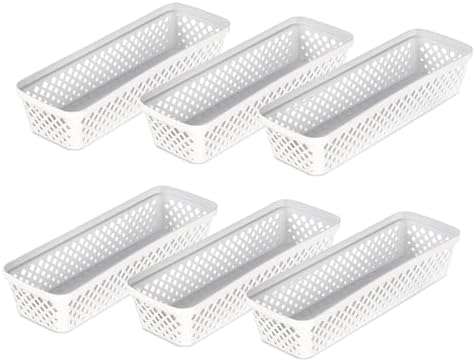 Glad Plastic Storage Basket Set - Multipurpose Drawer Trays, Kitchen Pantry Containers, and Bathroom Bins - 6 Pack Narrow Organizers, White by GladTrashFoodStorage