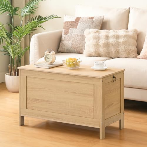 HOOBRO Toy Box, Retro Wooden Look Storage Chest with Safety Hinge, Entryway Storage Bench Supports 330 lb, 29.9 x 15.7 x 18.9 Inches Toy Chest Organizer, Easy Assembly (Natural) NL75CW01G2 - Image 4
