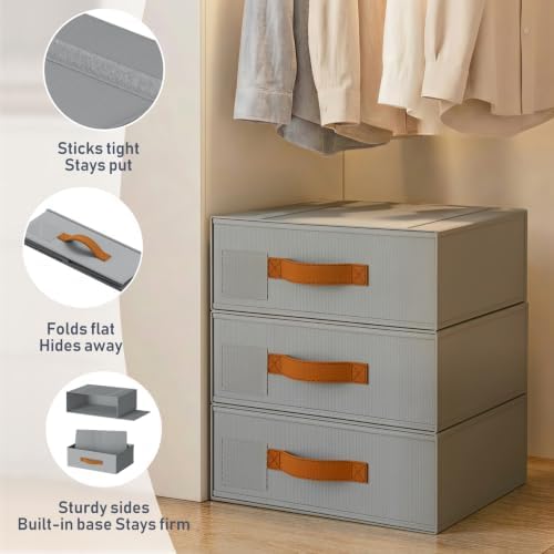 DIMJ Underwear Drawer Organizer, Stackable Bra Organizer for Closet 4 Pack, Bra Storage With Fabric Storage Drawers, Collapsible Closet Organizers for Clothes, Socks, Bra, Scarf, Baby Clothes, Gray - Image 4