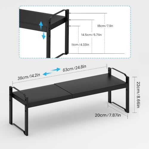 Cawukege Expandable Cabinet Organizer Shelf, Metal Countertop Storage Shelves, Heavy Duty Adjustable Spice Rack Stackable for Kitchen Pantry Storage Rack (Black, 1 Pack: 14.2-24.8"L x 7.87"W x 8.66"H) - Image 2