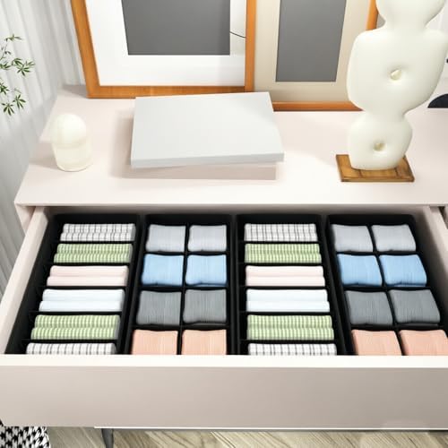 4 PACK Sock Underwear Drawer Organizer Dividers, Collapsible Cabinet Closet Storage Boxes for Clothes, Socks, Lingerie, Underwear, Tie, Belt,Bedroomedroom - Image 3