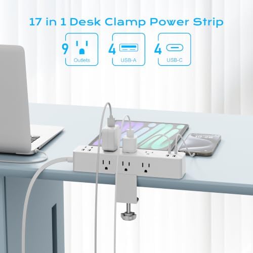 Desk Clamp Power Strip 10FT, Acozvin 40W Total Fast Charging Station - Image 2