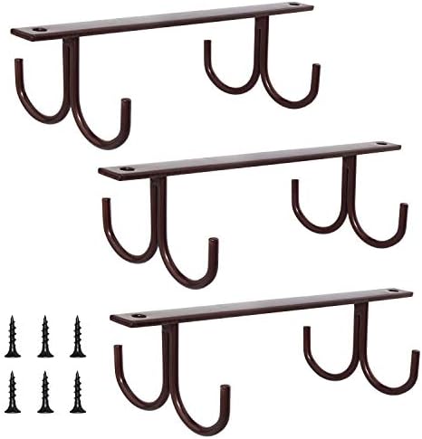 MOCOUM Under Cabinet Mug Rack, Rustic Mug Organizer Rack Cup Holder Under Shelf 12 Hanging Hooks Rack for Mugs, Coffee Cups and Kitchen Utensils Display (Brown-3 Pack-12 Hooks) by MOCOUM