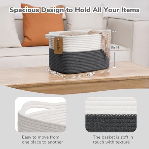 Goodpick Woven Rope Storage Basket for Shelves, Rectangle, Dark Gray - Image 3